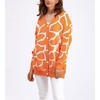 image:imagechouyatou Womens Boho Color Block Floral Cardigans Casual Button Down V Neck Knit Cardigan Sweater Outerwear CoatOrange