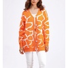 image:imagechouyatou Womens Boho Color Block Floral Cardigans Casual Button Down V Neck Knit Cardigan Sweater Outerwear CoatOrange