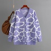 image:imagechouyatou Womens Boho Color Block Floral Cardigans Casual Button Down V Neck Knit Cardigan Sweater Outerwear CoatPurple