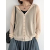 image:imagechouyatou Womens Casual Button Down Hooded Jacquard Knit Cardigan Sweater JacketsApricot