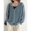 image:imagechouyatou Womens Casual Button Down Hooded Jacquard Knit Cardigan Sweater JacketsBlue