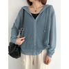 image:imagechouyatou Womens Casual Button Down Hooded Jacquard Knit Cardigan Sweater JacketsBlue