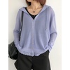 image:imagechouyatou Womens Casual Button Down Hooded Jacquard Knit Cardigan Sweater JacketsPurple