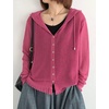 image:imagechouyatou Womens Casual Button Down Hooded Jacquard Knit Cardigan Sweater JacketsRose Red