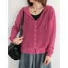 image:imagechouyatou Womens Casual Button Down Hooded Jacquard Knit Cardigan Sweater JacketsRose Red