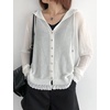 image:imagechouyatou Womens Casual Button Down Hooded Jacquard Knit Cardigan Sweater JacketsWhite