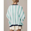 image:imagechouyatou Womens Color Block Striped Cardigan Open Front Loose Fit Cozy Knit Cardigan Sweater JacketGreen