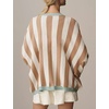 image:imagechouyatou Womens Color Block Striped Cardigan Open Front Loose Fit Cozy Knit Cardigan Sweater JacketKhaki
