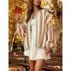 image:imagechouyatou Womens Color Block Striped Cardigan Open Front Loose Fit Cozy Knit Cardigan Sweater JacketKhaki