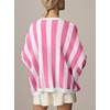 image:imagechouyatou Womens Color Block Striped Cardigan Open Front Loose Fit Cozy Knit Cardigan Sweater JacketPink