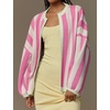 image:imagechouyatou Womens Color Block Striped Cardigan Open Front Loose Fit Cozy Knit Cardigan Sweater JacketPink