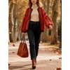 image:imagechouyatou Womens Color Block Striped Cardigan Open Front Loose Fit Cozy Knit Cardigan Sweater JacketRed