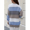 image:imagechouyatou Womens Color Block Striped Open Front Cardigan Preppy Casual Loose Knit Sweater CardiganBlue