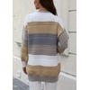 image:imagechouyatou Womens Color Block Striped Open Front Cardigan Preppy Casual Loose Knit Sweater CardiganKhaki
