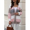 image:imagechouyatou Womens Color Block Striped Open Front Cardigan Preppy Casual Loose Knit Sweater CardiganPink