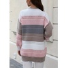 image:imagechouyatou Womens Color Block Striped Open Front Cardigan Preppy Casual Loose Knit Sweater CardiganPink