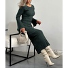 image:imagechouyatou Womens Crew Neck Ribbed Knit Maxi Dress Bell Long Sleeve Bodycon Sweater Long DressDark Green
