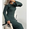 image:imagechouyatou Womens Crew Neck Ribbed Knit Maxi Dress Bell Long Sleeve Bodycon Sweater Long DressDark Green