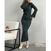 image:imagechouyatou Womens Crew Neck Ribbed Knit Maxi Dress Bell Long Sleeve Bodycon Sweater Long DressDark Green