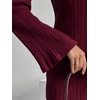 image:imagechouyatou Womens Crew Neck Ribbed Knit Maxi Dress Bell Long Sleeve Bodycon Sweater Long DressWine Red