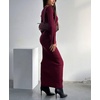 image:imagechouyatou Womens Crew Neck Ribbed Knit Maxi Dress Bell Long Sleeve Bodycon Sweater Long DressWine Red