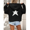 image:imagechouyatou Womens Cute Star Pattern Pullover Cropped Hoodie Sweater Kangaroo Pocket Knit Jumper TopsBlack