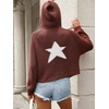 image:imagechouyatou Womens Cute Star Pattern Pullover Cropped Hoodie Sweater Kangaroo Pocket Knit Jumper TopsCoffee