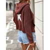 image:imagechouyatou Womens Cute Star Pattern Pullover Cropped Hoodie Sweater Kangaroo Pocket Knit Jumper TopsCoffee