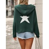 image:imagechouyatou Womens Cute Star Pattern Pullover Cropped Hoodie Sweater Kangaroo Pocket Knit Jumper TopsGreen