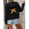 image:imagechouyatou Womens Cute Star Pattern Pullover Cropped Hoodie Sweater Kangaroo Pocket Knit Jumper TopsNavy