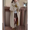 image:imagechouyatou Womens Elegant Lapel Maxi Cardigan Ribbed Knit Sweaters Open Front Long Trench Coat Outerwear CoatiganApricot