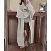 image:imagechouyatou Womens Elegant Lapel Maxi Cardigan Ribbed Knit Sweaters Open Front Long Trench Coat Outerwear CoatiganBeige White