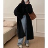 image:imagechouyatou Womens Elegant Lapel Maxi Cardigan Ribbed Knit Sweaters Open Front Long Trench Coat Outerwear CoatiganBlack