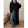 image:imagechouyatou Womens Elegant Lapel Maxi Cardigan Ribbed Knit Sweaters Open Front Long Trench Coat Outerwear CoatiganBlack