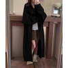 image:imagechouyatou Womens Elegant Lapel Maxi Cardigan Ribbed Knit Sweaters Open Front Long Trench Coat Outerwear CoatiganBlack