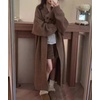 image:imagechouyatou Womens Elegant Lapel Maxi Cardigan Ribbed Knit Sweaters Open Front Long Trench Coat Outerwear CoatiganCoffee
