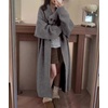 image:imagechouyatou Womens Elegant Lapel Maxi Cardigan Ribbed Knit Sweaters Open Front Long Trench Coat Outerwear CoatiganGray