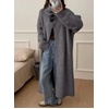 image:imagechouyatou Womens Elegant Lapel Maxi Cardigan Ribbed Knit Sweaters Open Front Long Trench Coat Outerwear CoatiganGray