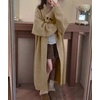 image:imagechouyatou Womens Elegant Lapel Maxi Cardigan Ribbed Knit Sweaters Open Front Long Trench Coat Outerwear CoatiganKhaki