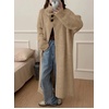 image:imagechouyatou Womens Elegant Lapel Maxi Cardigan Ribbed Knit Sweaters Open Front Long Trench Coat Outerwear CoatiganKhaki
