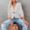 image:imagechouyatou Womens Fall Button Down Cardigan Sweater Loose VNeck Ribbed Chunky Knit Cardigan TopBeige