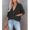 image:imagechouyatou Womens Fall Button Down Cardigan Sweater Loose VNeck Ribbed Chunky Knit Cardigan TopBlack