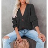 image:imagechouyatou Womens Fall Button Down Cardigan Sweater Loose VNeck Ribbed Chunky Knit Cardigan TopBlack