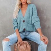 image:imagechouyatou Womens Fall Button Down Cardigan Sweater Loose VNeck Ribbed Chunky Knit Cardigan TopBlue