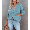 image:imagechouyatou Womens Fall Button Down Cardigan Sweater Loose VNeck Ribbed Chunky Knit Cardigan TopBlue