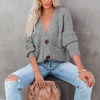 image:imagechouyatou Womens Fall Button Down Cardigan Sweater Loose VNeck Ribbed Chunky Knit Cardigan TopGrey