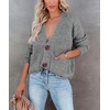 image:imagechouyatou Womens Fall Button Down Cardigan Sweater Loose VNeck Ribbed Chunky Knit Cardigan TopGrey