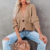 image:imagechouyatou Womens Fall Button Down Cardigan Sweater Loose VNeck Ribbed Chunky Knit Cardigan TopKhaki