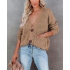 image:imagechouyatou Womens Fall Button Down Cardigan Sweater Loose VNeck Ribbed Chunky Knit Cardigan TopKhaki