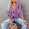 image:imagechouyatou Womens Fall Button Down Cardigan Sweater Loose VNeck Ribbed Chunky Knit Cardigan TopPurple